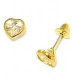 Brinco em ouro amarelo 18k com zirconia- Coração - 2BRZ0003 Brinco em ouro amarelo 18k com zirconia- Coração - 2BRZ0003