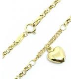 Pulseira feminina em ouro 18k - Elos portugueses e coração Pulseira feminina em ouro 18k - Elos portugueses e coração