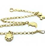 Pulseira feminina em ouro 18k elos portuguese c/pingentes ocos - 2PUO0661 Pulseira feminina em ouro 18k elos portuguese c/pingentes ocos - 2PUO0661