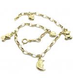 Pulseira feminina em ouro 18k elos portuguese c/pingentes ocos - 2PUO0662 Pulseira feminina em ouro 18k elos portuguese c/pingentes ocos - 2PUO0662