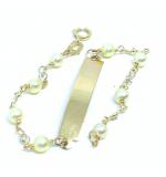 Pulseira Infantil feminina ouro 18k - Chapa com perolas - 2PUP0013