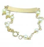 Pulseira Infantil feminina ouro 18k - Chapa com perolas - 2PUP0013