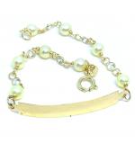 Pulseira Infantil feminina ouro 18k - Chapa com perolas - 2PUP0013